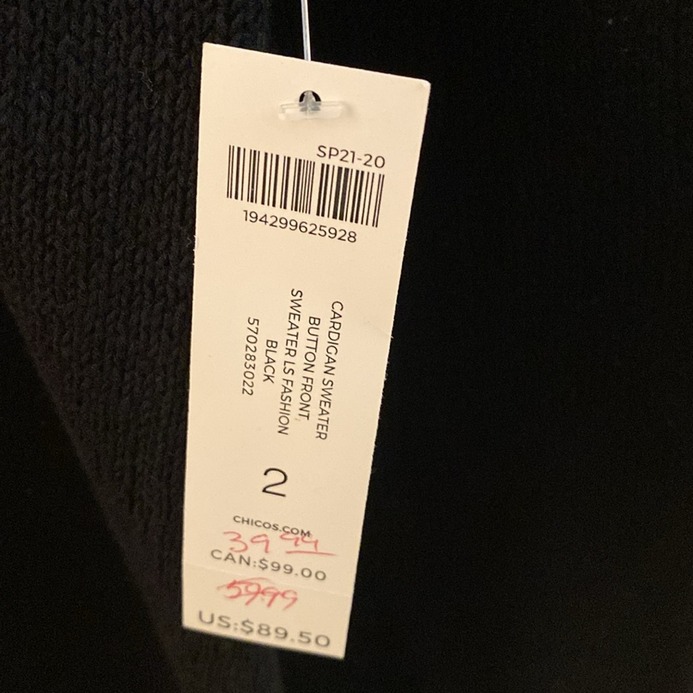 Chico’s Black Cardigan Size 2/L Linen Cotton Blend Never Worn - Picture 3 of 9